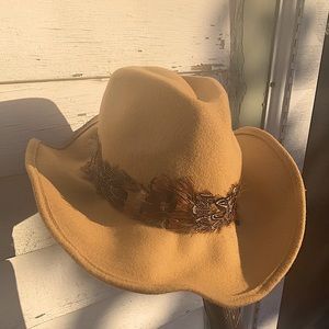 Floppy Wide Brimmed Felt Hat With Feathered Accent
